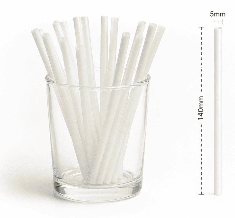 PureStalk 5mm Cocktail & Stirrer Drinking Straws - Plant-Based PLA - 0.20x5.5" (5x140mm) - Being Stored in a Cup