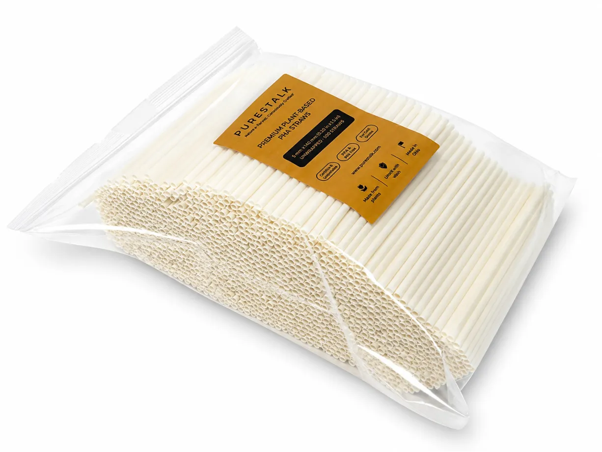 PureStalk 5mm Cocktail Drinking Straws - Plant-Based PHA - 0.20x5.5" (5x140mm) - Bag