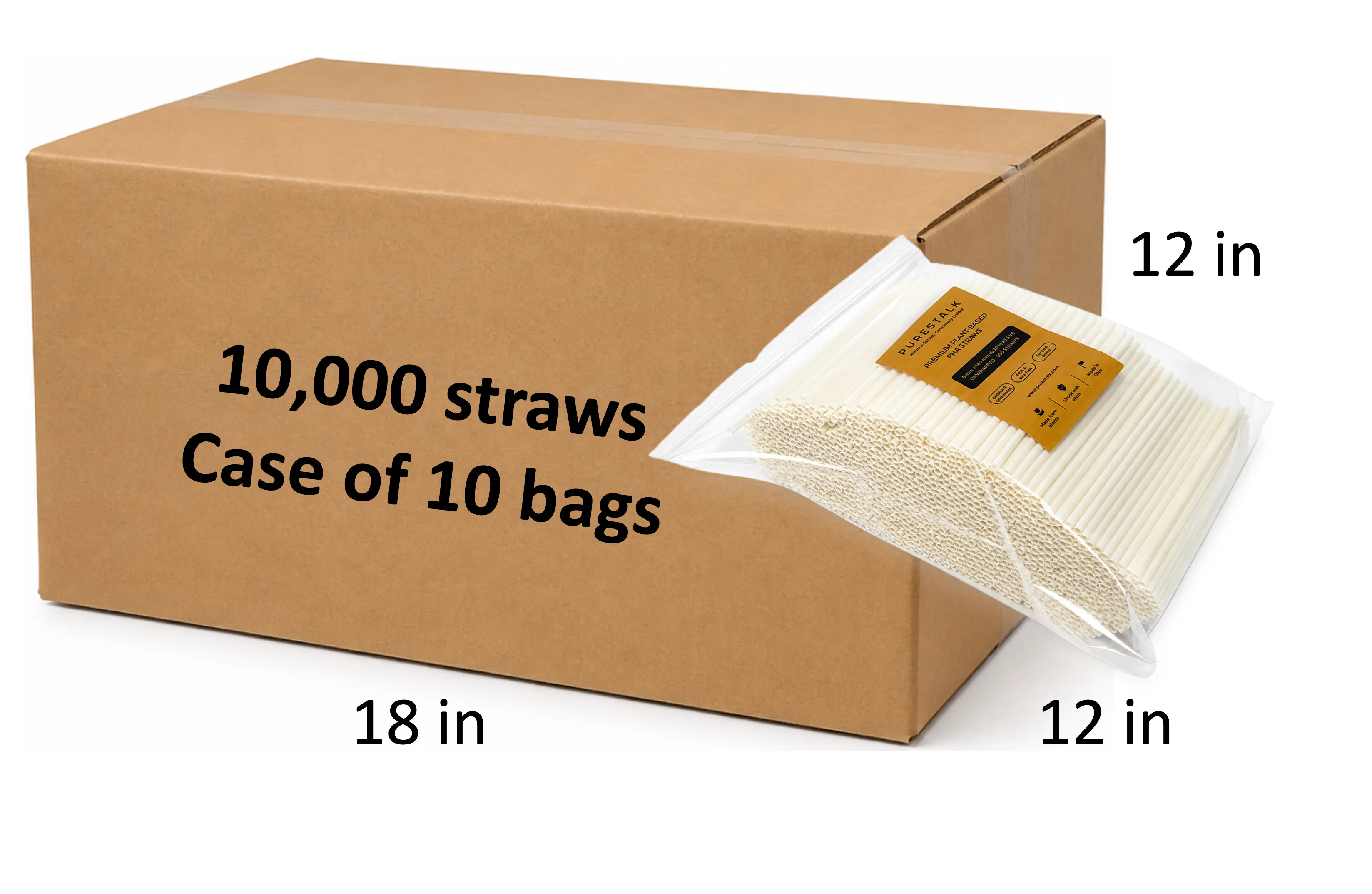 PureStalk 5mm Cocktail Drinking Straws - Plant-Based PHA - 0.20x5.5" (5x140mm) - Case