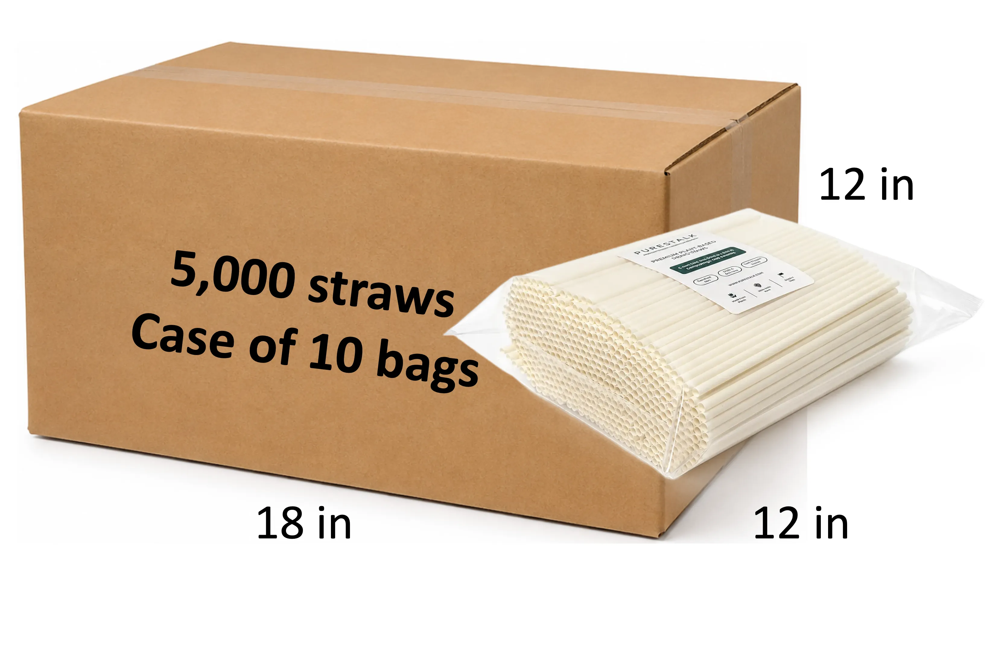 PureStalk 6mm Standard Drinking Straws - Plant-Based PHA - 0.24x8.3" (6x210mm) - Case
