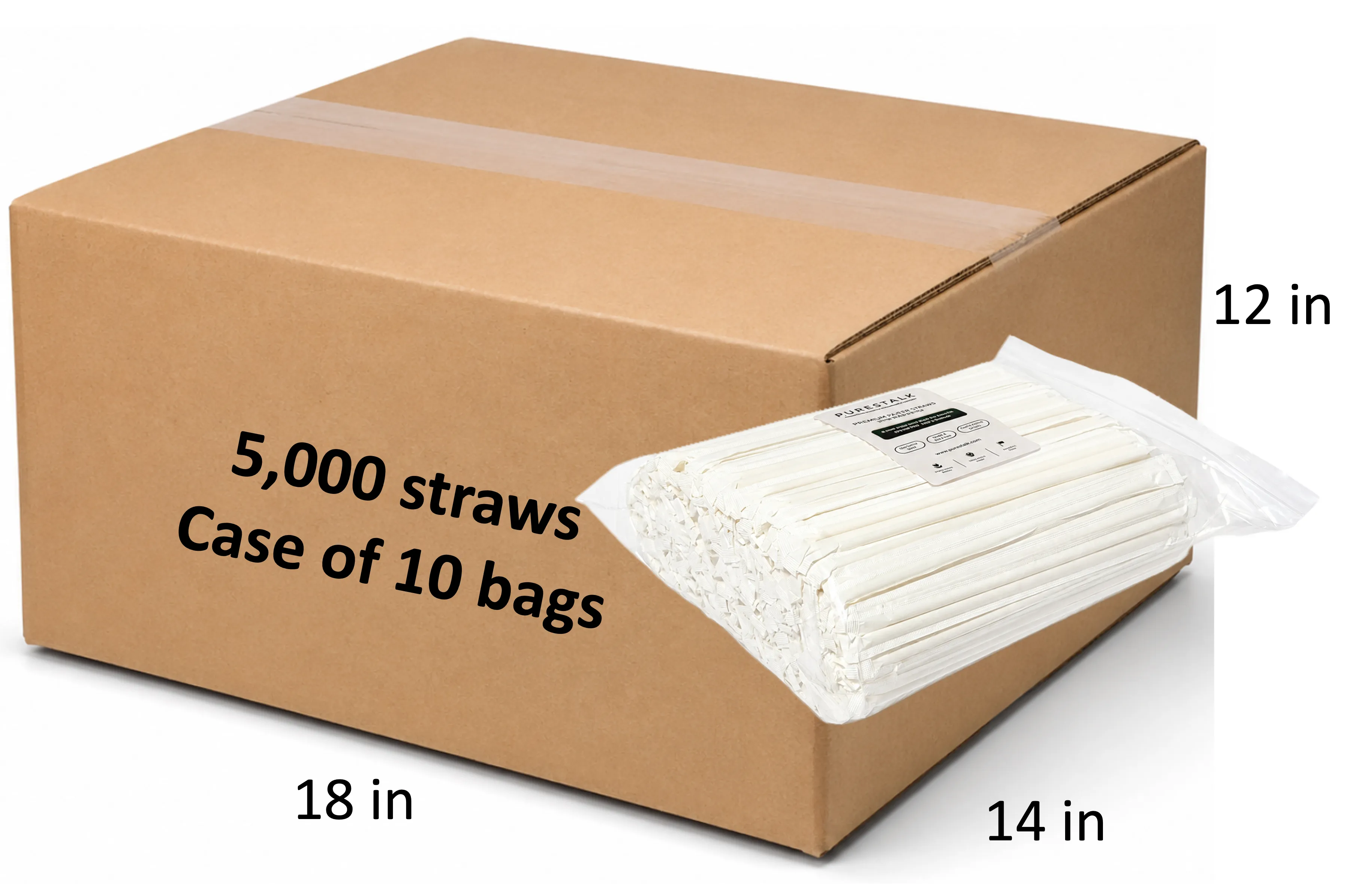 PureStalk 6mm Standard Drinking Straws - Plant-Based PHA - 0.24x8.3" (6x210mm) - Case