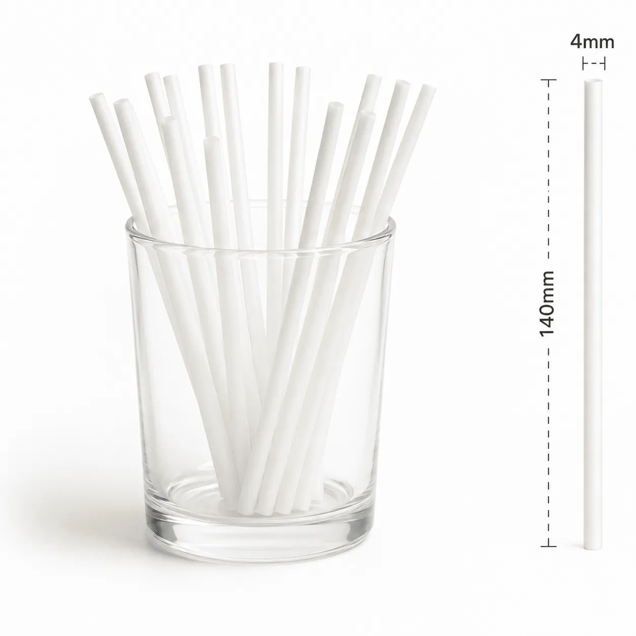 PureStalk 4mm Cocktail & Stirrer Drinking Straws - Plant-Based PLA - 0.16x5.5" (4x140mm) - Unwrapped Being in a Cup