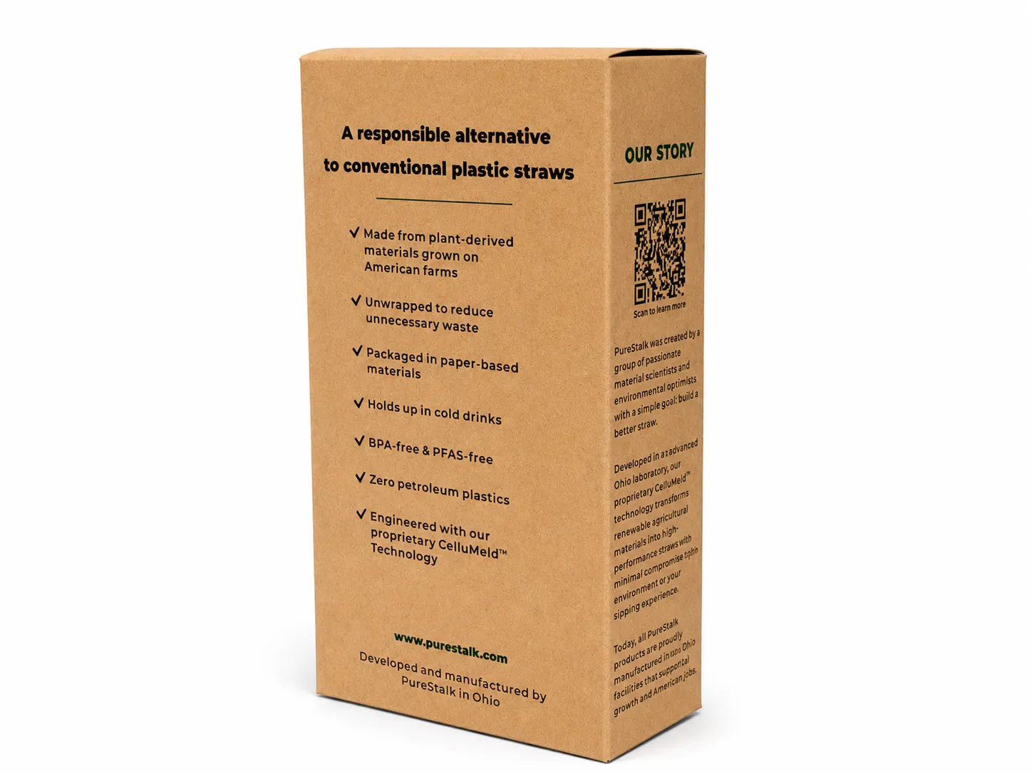 PureStalk 6mm Standard Drinking Straws - Plant-Based PLA - 0.24x8.3" (6x210mm) - Unwrapped Being Stored in a Retail Box Back