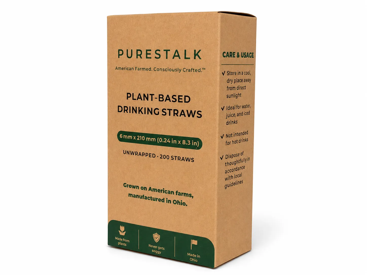 PureStalk 6mm Standard Drinking Straws - Plant-Based PLA - 0.24x8.3" (6x210mm) - Main View