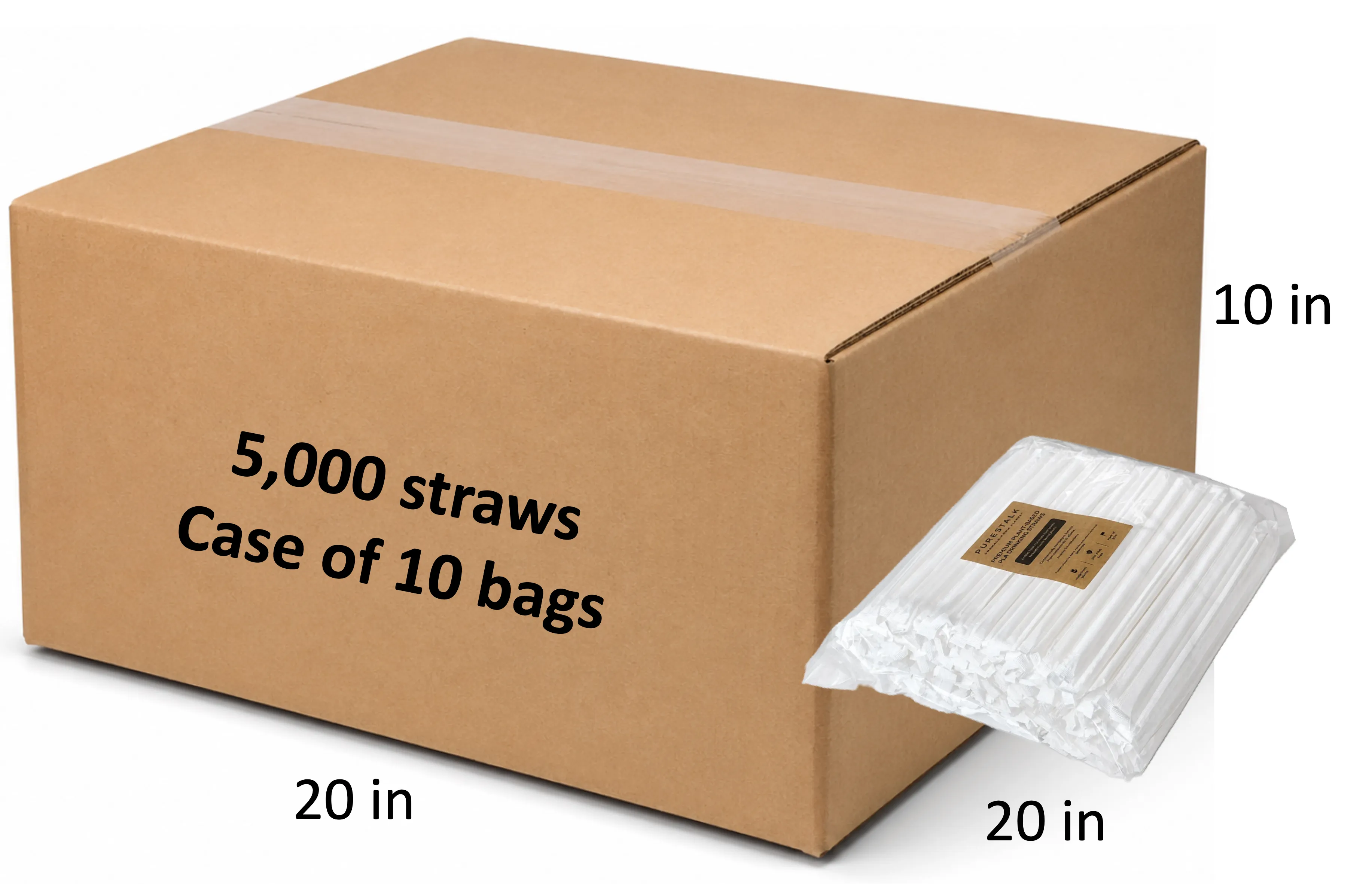 PureStalk 6mm Standard Drinking Straws - Plant-Based PLA - 0.24x8.3" (6x210mm) - Wrapped Being Stored in a Case