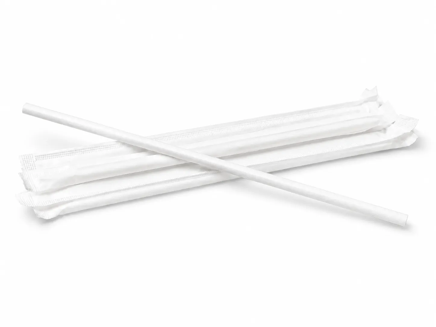 PureStalk 6mm Standard Drinking Straws - Plant-Based PLA - 0.24x8.3" (6x210mm) - Wrapped Laying on a Table